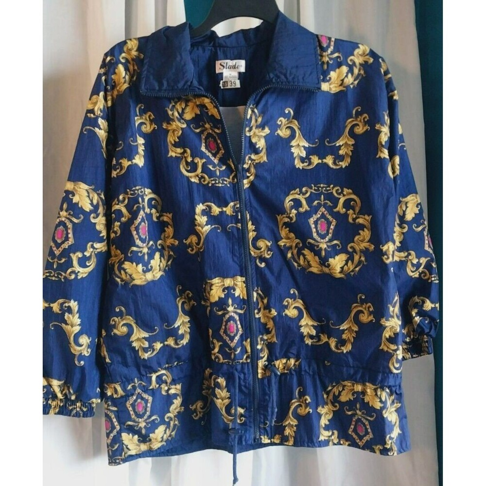 Vintage Slade Jacket Womens Zip+ Drawstring Waist Windbreaker 80- 90's Blue Med